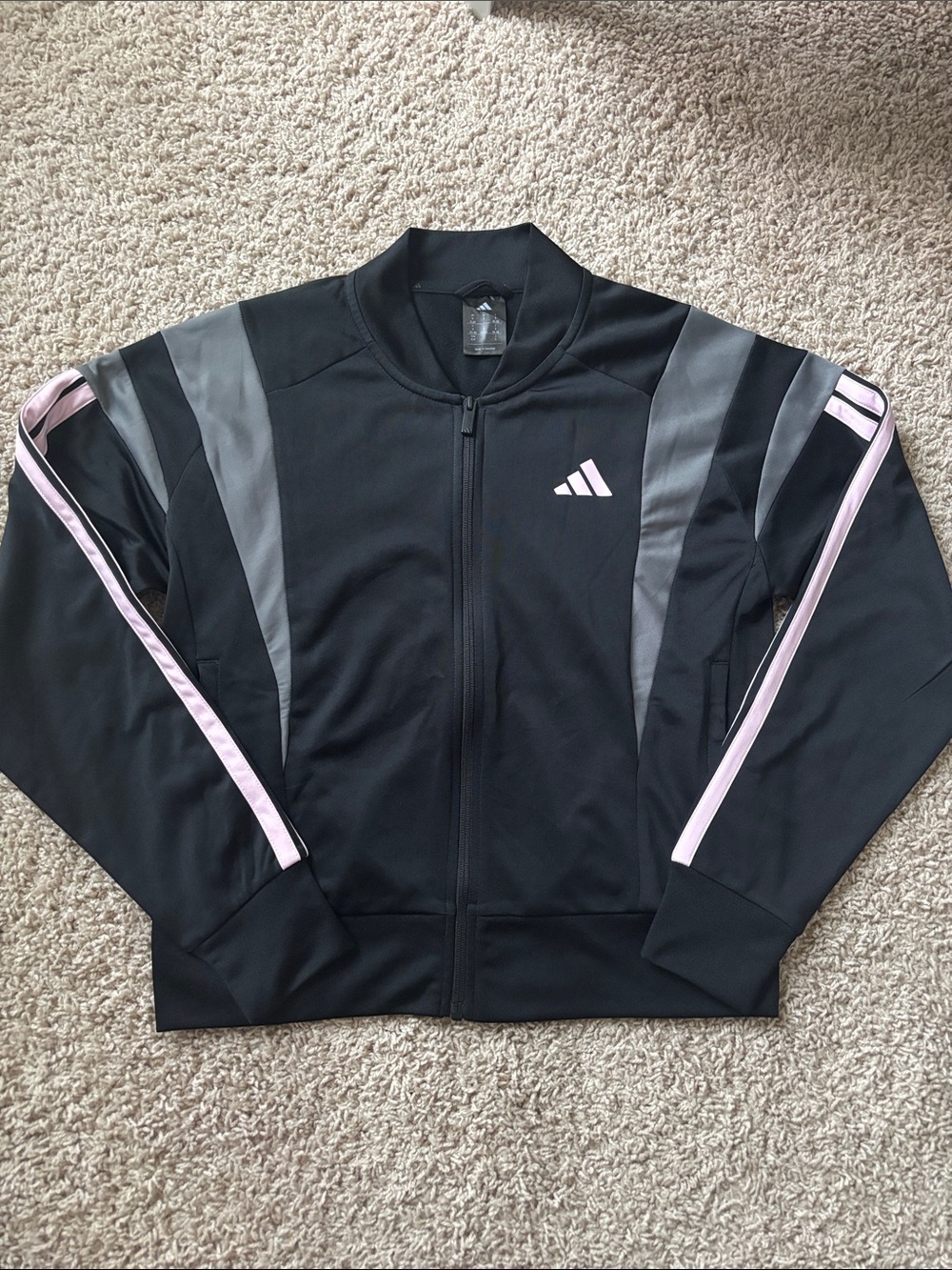 adidas Black Track Jacket with Pink & Gray Panels